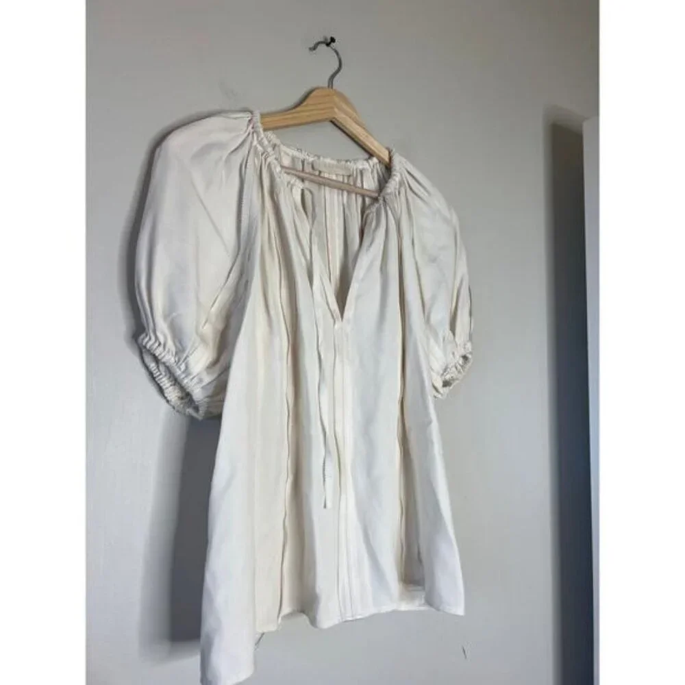 NEW ULLA JOHNSON Marcelena Short Puff Sleeves Top Light Beige Size: 0